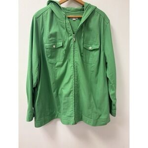 Denim & Co Kelly Green Full Zip Hooded Jacket Sz 2X Spring